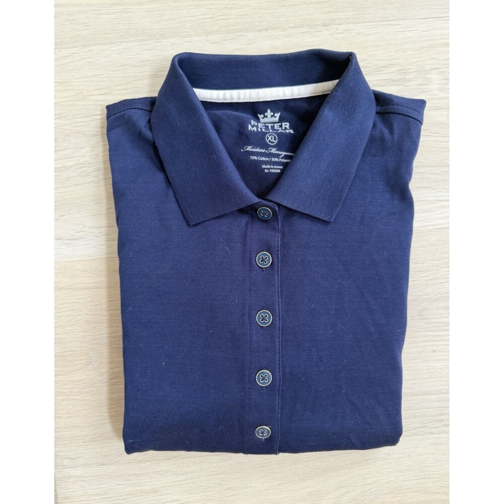 Peter Millar Polo Shirt Slim Fit Blue Men XL Cotton Blend Moisture Wicking - Picture 1 of 8